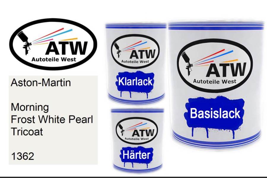 Aston-Martin, Morning Frost White Pearl Tricoat, 1362: 1L Lackdose + 1L Klarlack + 500ml Härter - Set, von ATW Autoteile West.